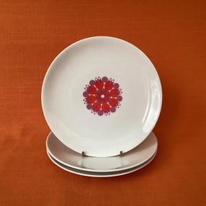 Thomas Germany tetallrikar från 1960-talet (set om 3): Retro tulpan-tallrikar med hjulmotiv
