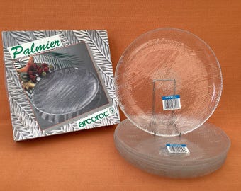 Arcoroc Palmier Glass Dinner Plates Set of 5: Textured Retro Design