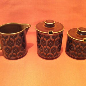 Jaren 70 Hornsea Heirloom herfstbruine crèmekan, suikerpot, kruidenpot (apart verkrijgbaar)
