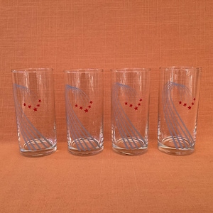 1980s Rayware highball glasses with a shooting stars design (set of 4), retro highball glasses, 1980s cocktail glass, retro barware