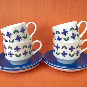 blue green Vintage Midwinter "Roselle" cup and saucer flowers blue green Vintage Midwinter "Roselle" cup and saucer flowers