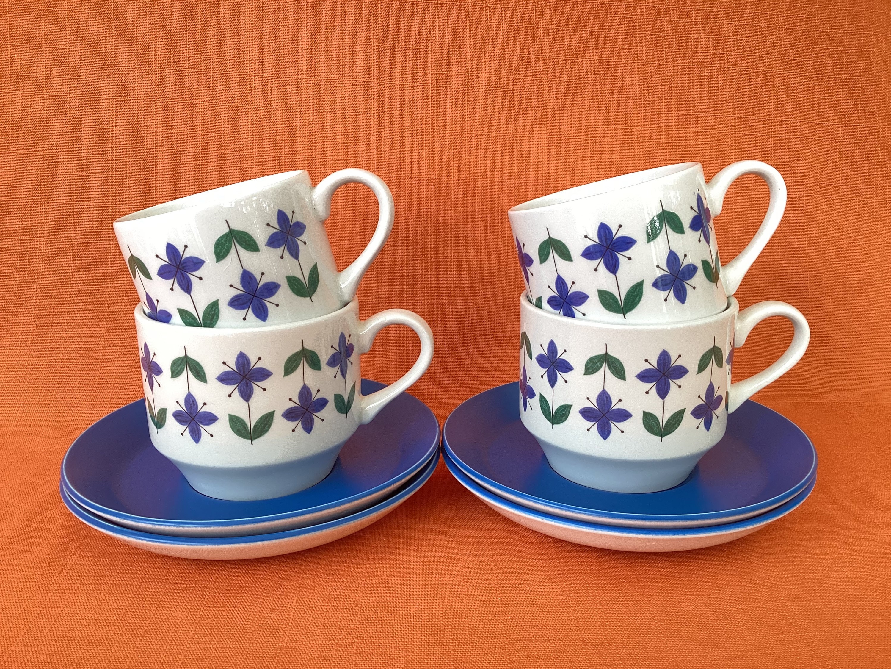 1968 Midwinter Roselle Tea Cup & Saucer Set - Blue/Green Floral 