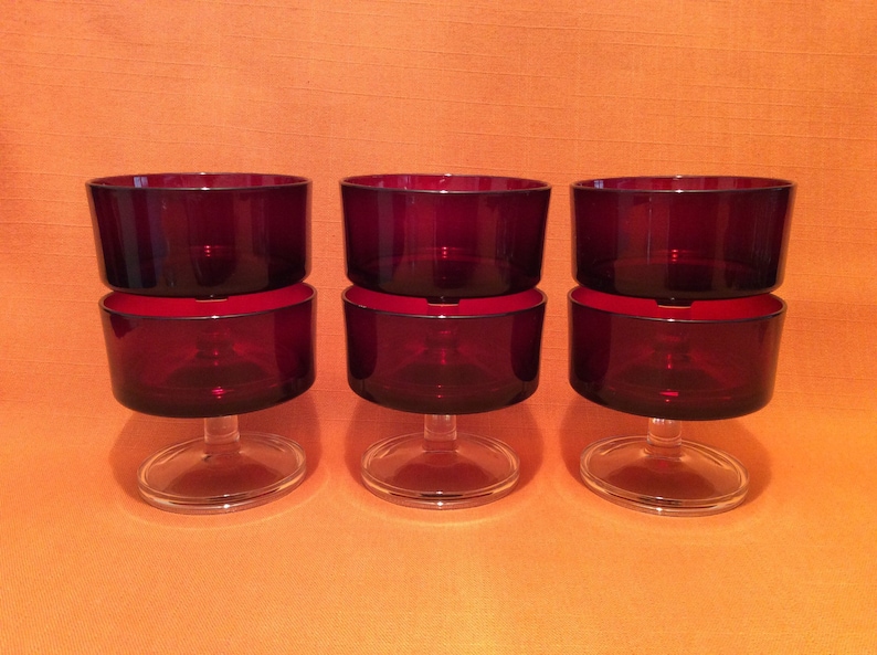 Set of 6 Retro Luminarc Red Glass Dessert Bowls/sundae Dishes Etsy