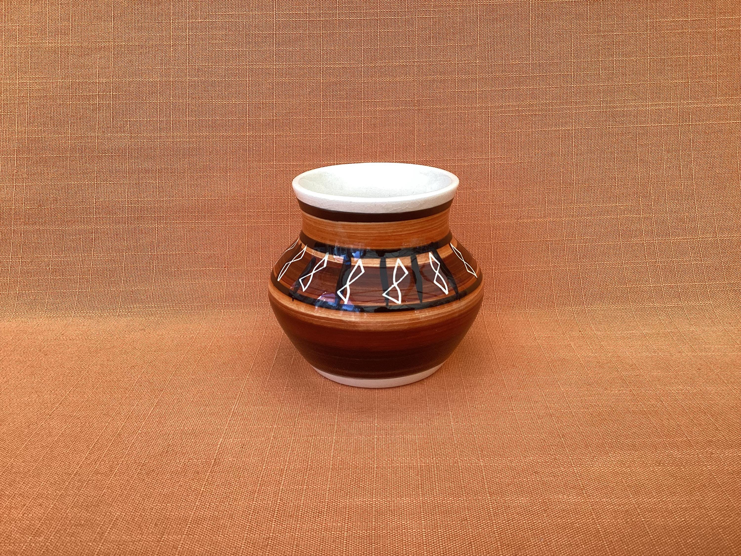 Small Welsh Pottery vase from Llanfair Ym Muallt in shades of brown and orange, 1960s/70s Welsh pottery, small vase 3.5”, 1970s pottery vase