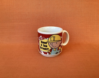 Bob The Builder mug ‘Can we have a tea break?’ featuring Builder Bob and Scoop the digger, retro mugs, retro gift ideas, children’s TV shows