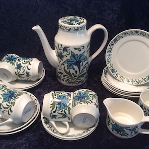 1960s Midwinter Spanish Garden Cups and Saucers: Jessie Tait Design
