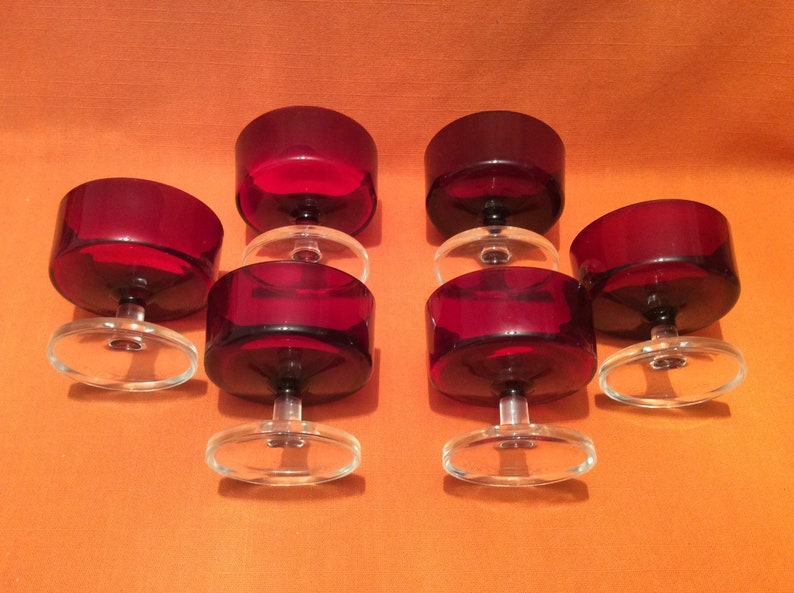 Set of 6 Retro Luminarc Red Glass Dessert Bowls/sundae Dishes Etsy