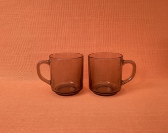 Retro Arcoroc Smoked Glass Mugs (Set of 2 or 4), 2 sizes