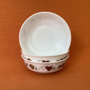 Arcopal Brown Onion-granenkommen (set van 3), Arcopal soep-/granenkommen, retro Arcopal Brown Vine-kommen, Arcopal melkglazen schalen jaren 70