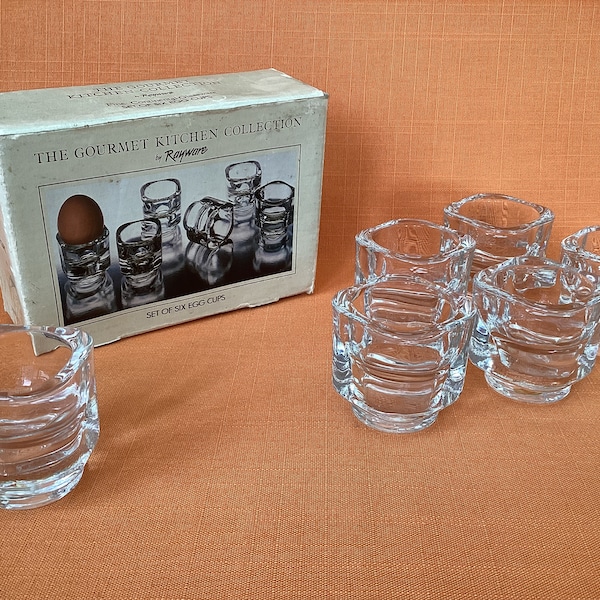 Coquetiers en verre Rayware Gourmet (ensemble de 6) dans la boîte originale, fabriqués en Italie, coquetiers en verre italien des années 1980, coquetiers en verre épais rétro élégants