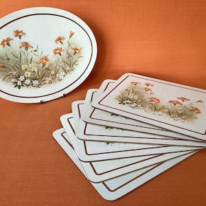1980s St Michael Field Flowers Melamine Placemats and Pot Stand, Set of 7