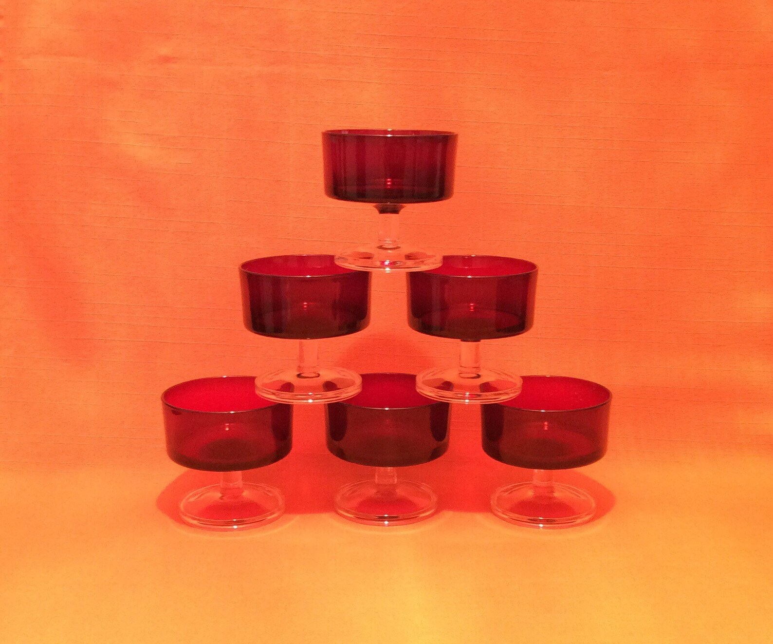 Set of 6 Retro Luminarc Red Glass Dessert Bowls/sundae Dishes Etsy