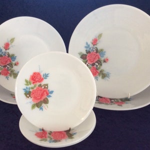 1970s JAJ Pyrex Cottage Rose spares: Cottage Rose plates, Cottage Rose salad plates, Cottage Rose tea plates, vintage Cottage Rose saucer