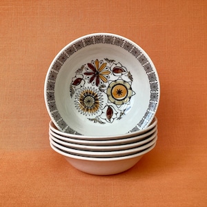 Broadhurst Kathie Winkle ‘Calypso’ cereal bowls (set of 6), 1960s Kathie Winkle Calypso bowls, retro Broadhurst Calypso dessert bowls 1963