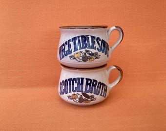 1980s Soup Bowls with Handles: Retro Kitchen Mugs (Set of 2)