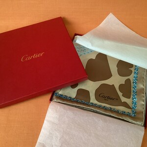 Cartier silk scarf in the 1990s Panthère design, unworn in original box & packaging, vintage Cartier 100% silk scarf (66cm x 66cm) image 2