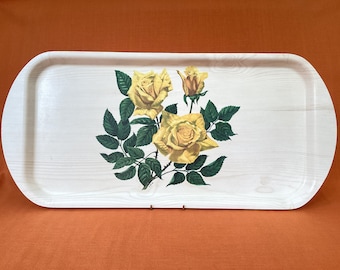 Vintage Thetford Melamine Tray: Retro Yellow Rose Floral Design 23”