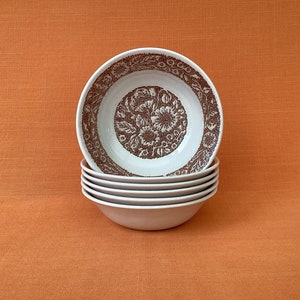 Broadhurst ‘Woodland’ dessert bowls (set of 6), Grade 1 condition, 1970s soup/cereal bowls, retro dessert bowls, possibly by Kathie Winkle