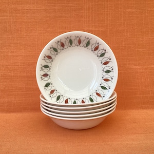 Broadhurst ‘Ascot’ dessert bowls (set of 6), Kathie Winkle design, 1960s Broadhurst soup/cereal bowls, retro Broadhurst Ascot dessert bowls