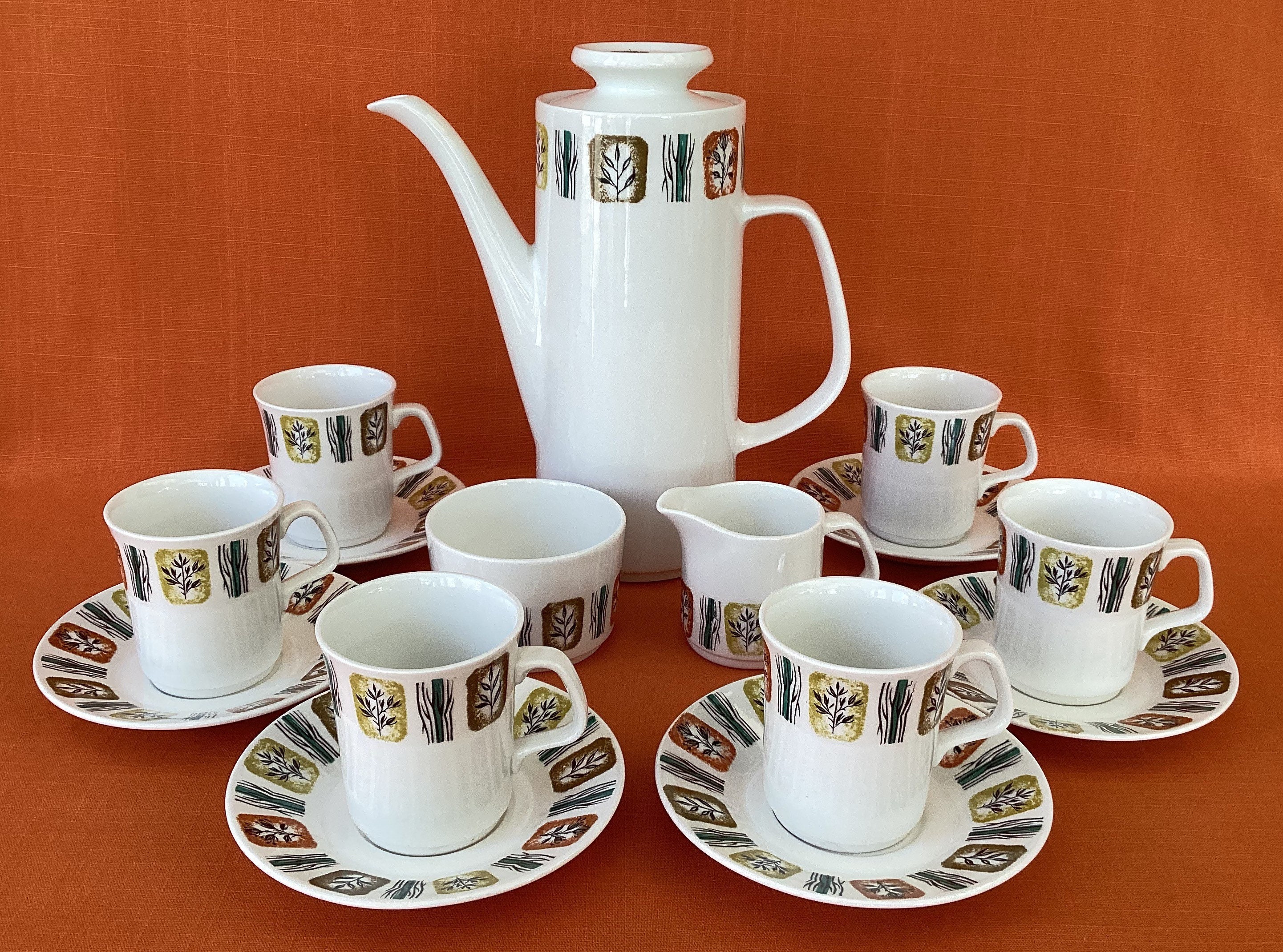 Hard to Find Complete 1960s J&G Meakin Riverside Coffee Set