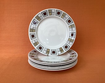 Broadhurst Kathie Winkle ‘Rushstone’ dinner plates (set of 6) 9.5” diameter, 1960s Kathie Winkle plates, retro Broadhurst Rushstone plates