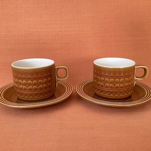 1970s Hornsea Saffron tea cups and saucers (sold in pairs), John Clappison design, 1970s cups, Hornsea Saffron cups and saucers, retro cups