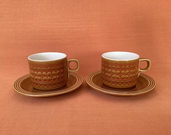 1970s Hornsea Saffron tea cups and saucers (sold in pairs), John Clappison design, 1970s cups, Hornsea Saffron cups and saucers, retro cups