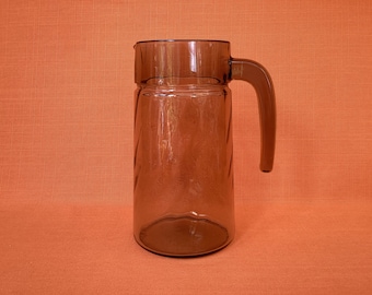 1980s Arcoroc Reflections smoked glass jug, Arcoroc France smoked glass pitcher, Arcoroc Reflections jug, large jug, Arcoroc smoked glass