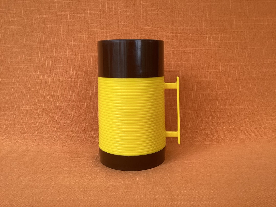 1970s Aladdin Flask in Retro Yellow and Brown, Retro Food Flask, 0.5