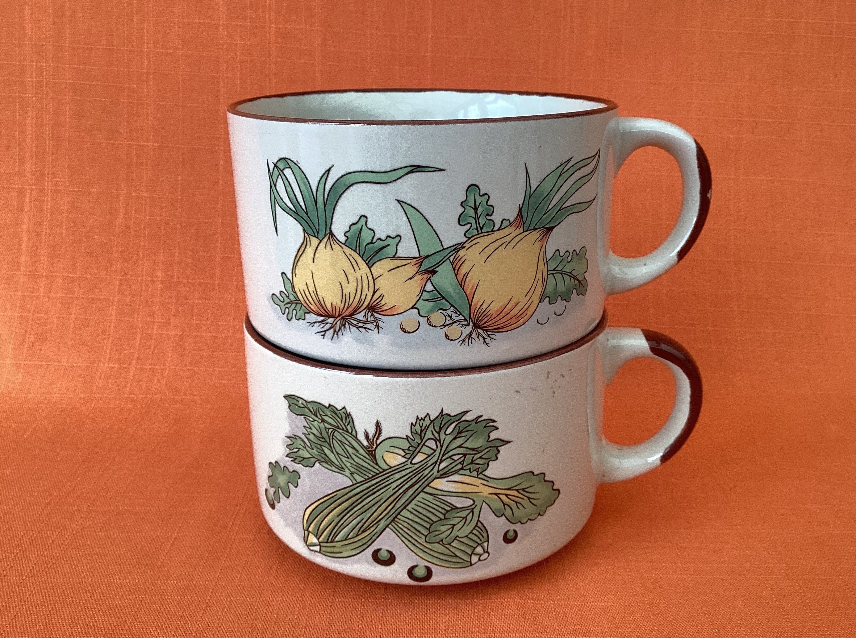 Set of 2 Retro Soup Bowls With Handles, Two Different