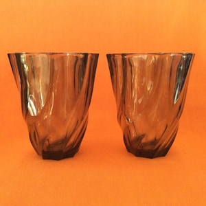 Retro smoked glass vases made by Luminarc France (sold individually or as a pair), 1970s Luminarc smoked glass, Luminarc brown glass vase