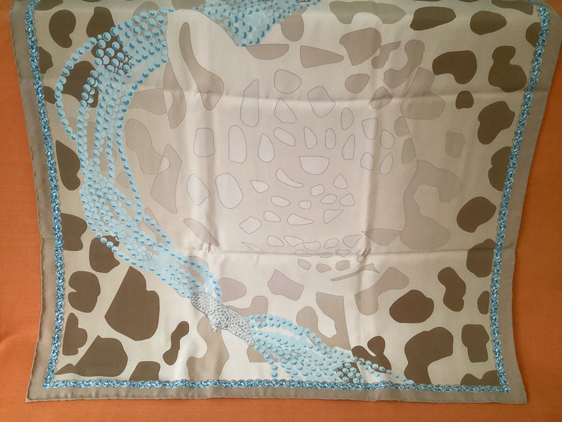Cartier silk scarf in the 1990s Panthère design, unworn in original box & packaging, vintage Cartier 100% silk scarf (66cm x 66cm) image 7
