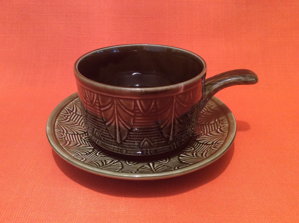 Retro Green Soup Bowl With Handle and Saucer Classic Etsy