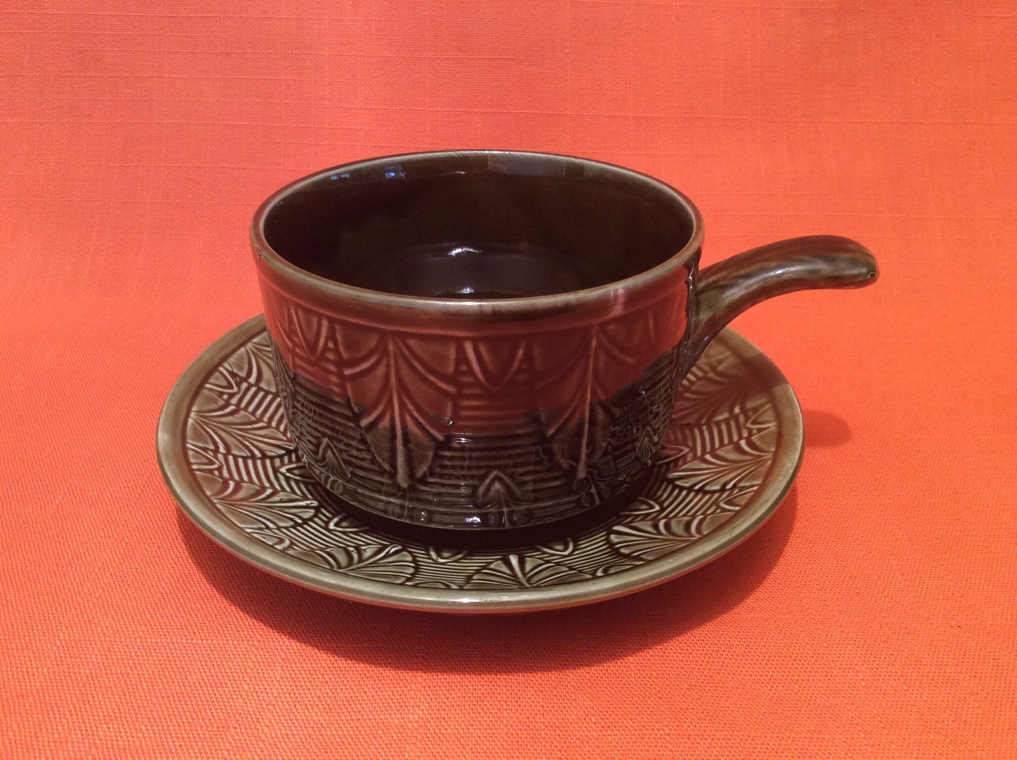 Retro green soup bowl with handle and saucer classic Etsy