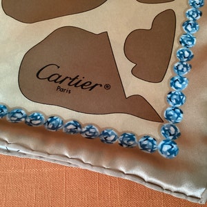 Cartier silk scarf in the 1990s Panthère design, unworn in original box & packaging, vintage Cartier 100% silk scarf (66cm x 66cm) image 6