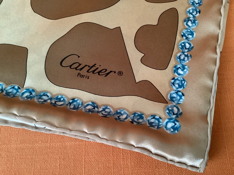 Cartier silk scarf in the 1990s Panthère design, unworn in original box & packaging, vintage Cartier 100% silk scarf (66cm x 66cm) image 6