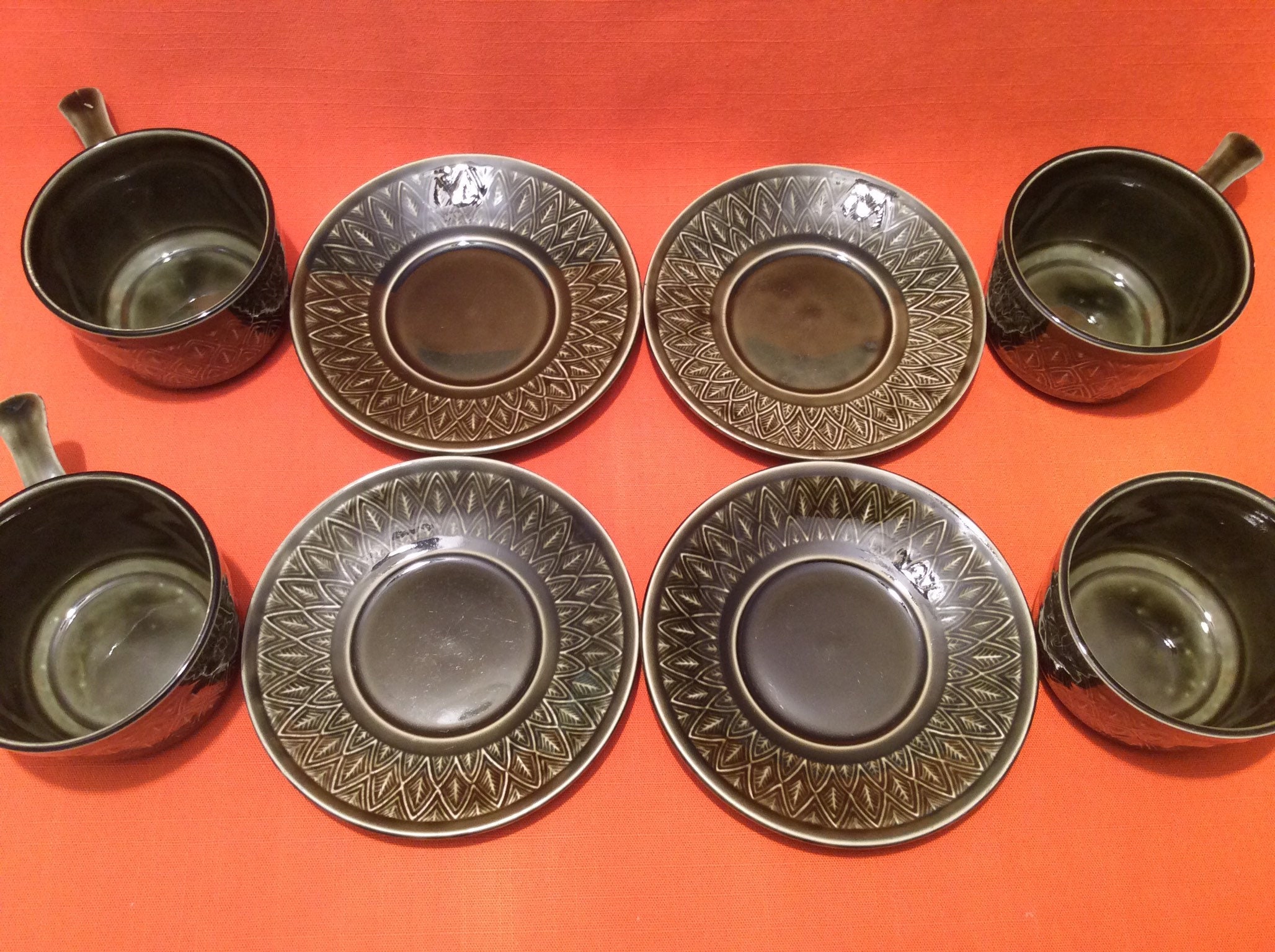 Set of 4 retro soup bowls with handles and saucers classic Etsy