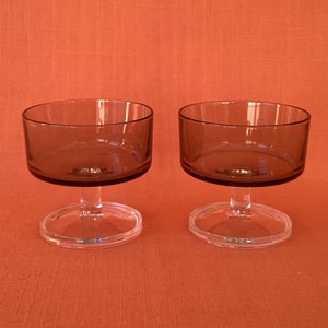 A pair of retro Luminarc smoked glass Cavalier sundae dishes, vintage Luminarc Cavalier sundae dishes, retro Luminarc Cavalier glass bowls