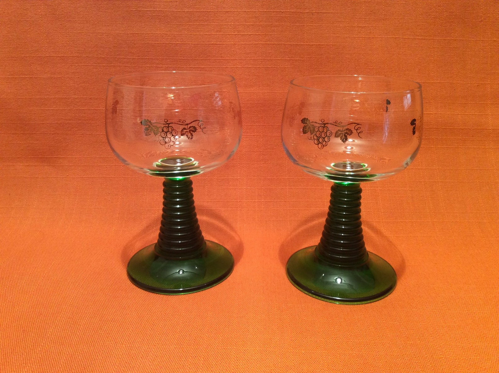 Pair of 1970s Luminarc green ribbed stem wine glasses with Etsy