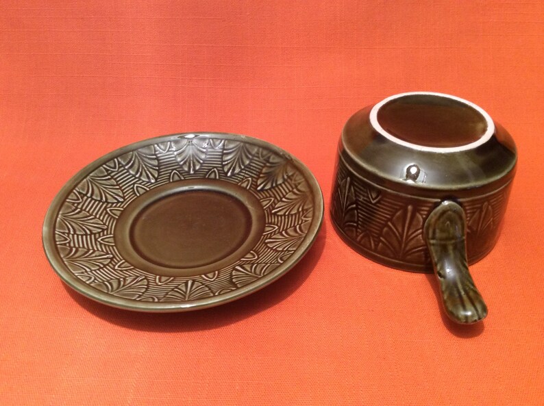 Retro Green Soup Bowl With Handle and Saucer Classic Etsy