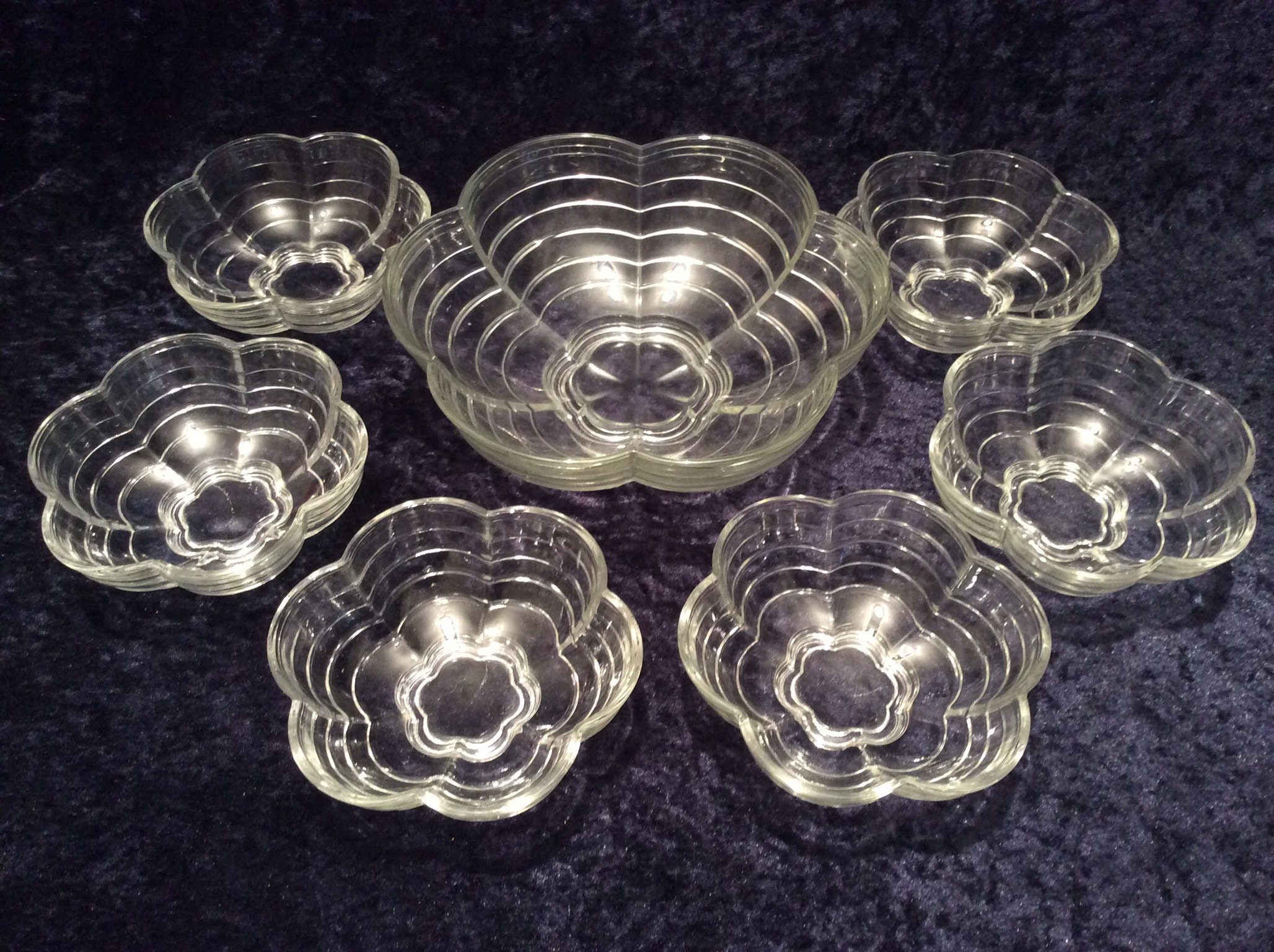1950s Set of 7 Glass Dessert Bowls Large 8 Glass Fruit Bowl Etsy