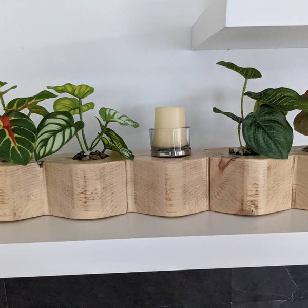 Bougeoir décoratif en bois recyclé avec porte-bougie en verre