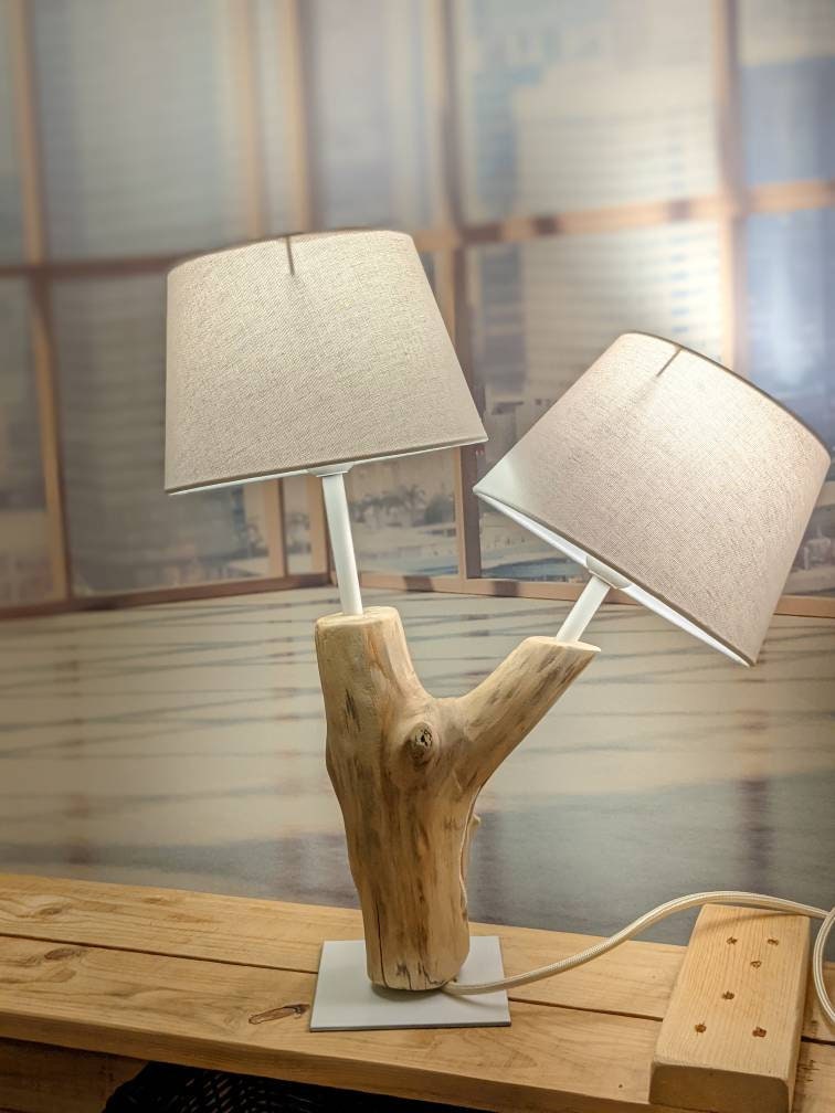 Lampe A Poser Double en Bois Flotté