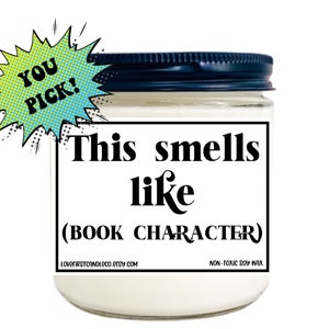 PERSONALIZED BOOKSTORE LIBRARY candle, bookish candle, library candle, pick your character, Christmas gift for book lover, book
