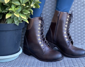 Shoes,  Leather , Dark Brown Boots, Handmade Leather Boots, Brown Lace Up Boots Women, Boots, Vintage Boots, Leather Boots Women, D