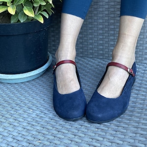 Dark Blue Mary Jane Shoes Women, Leather Sandals, Casual Leather Shoes, Women Sandals, Mary Jane&#39;s, Genuine Leather