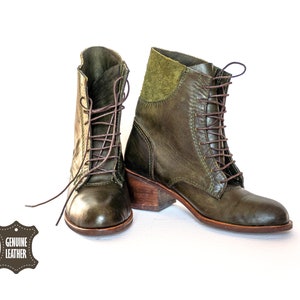 Green Leather Boots, Handmade Boots, Green Lace Up Boots Women, Boots, Vintage Boots, Leather Boots Women, Green Antique Boots