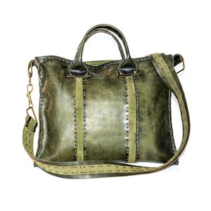 Handcrafted Leather Bag - Green Leather Bag for Women - Handcrafted Tote Bag