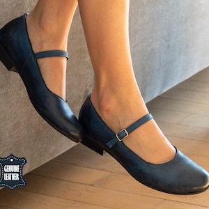 Blue Mary Jane Shoes Women, Leather Sandals, Casual Leather Shoes, Women Sandals, Mary Jane&#39;s, Genuine Leather