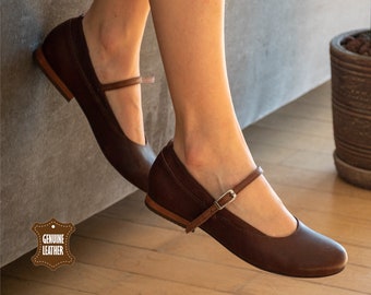 Brown Jane zapatos mujeres, sandalias de cuero, zapatos de cuero casual, sandalias de mujer, Mary Jane's, cuero genuino